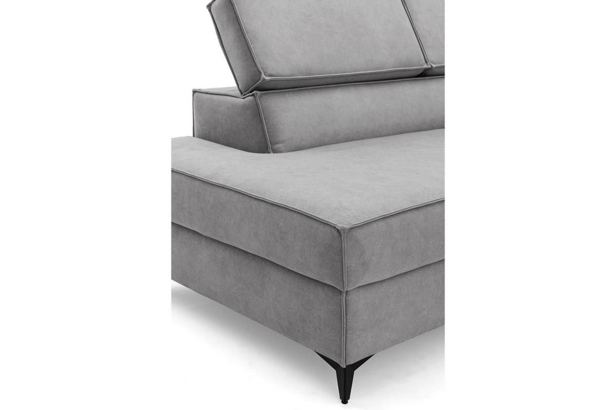 ECKSOFA PURE U Links mit Schlaffunktion 127x270 Velours Hellgrau - Hellgrau/Schwarz, Holz/Textil (340/204cm) - Muffo