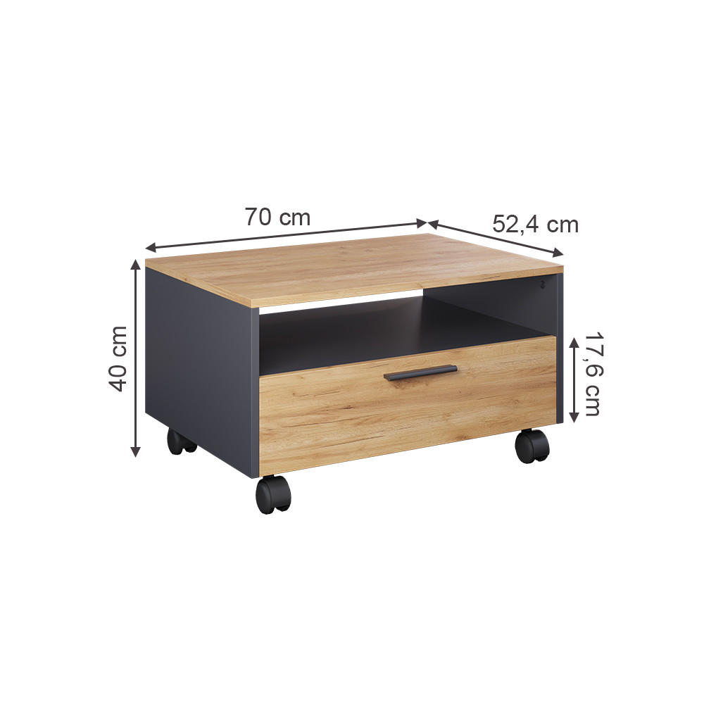 COUCHTISCH Bibo Anthrazit/Goldkraft Eiche 70 x 52.4 cm - Anthrazit/Eiche Wotan, Holzwerkstoff (52.4/70/40cm) - Vicco