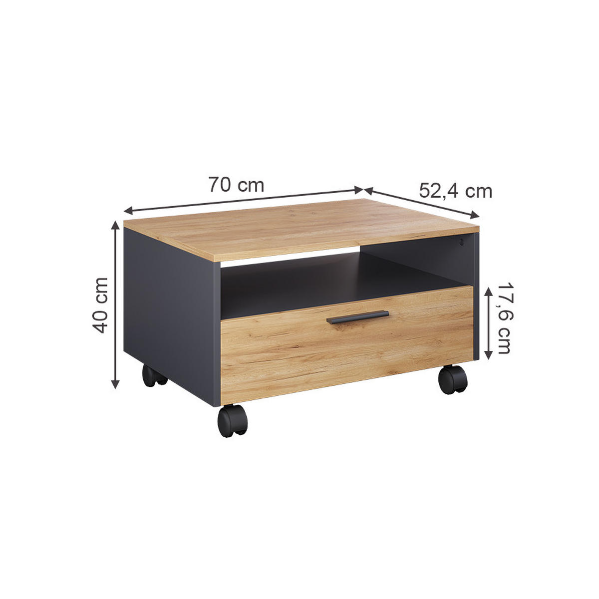 COUCHTISCH Bibo Anthrazit/Goldkraft Eiche 70 x 52.4 cm - Anthrazit/Eiche Wotan, Holzwerkstoff (52.4/70/40cm) - Vicco