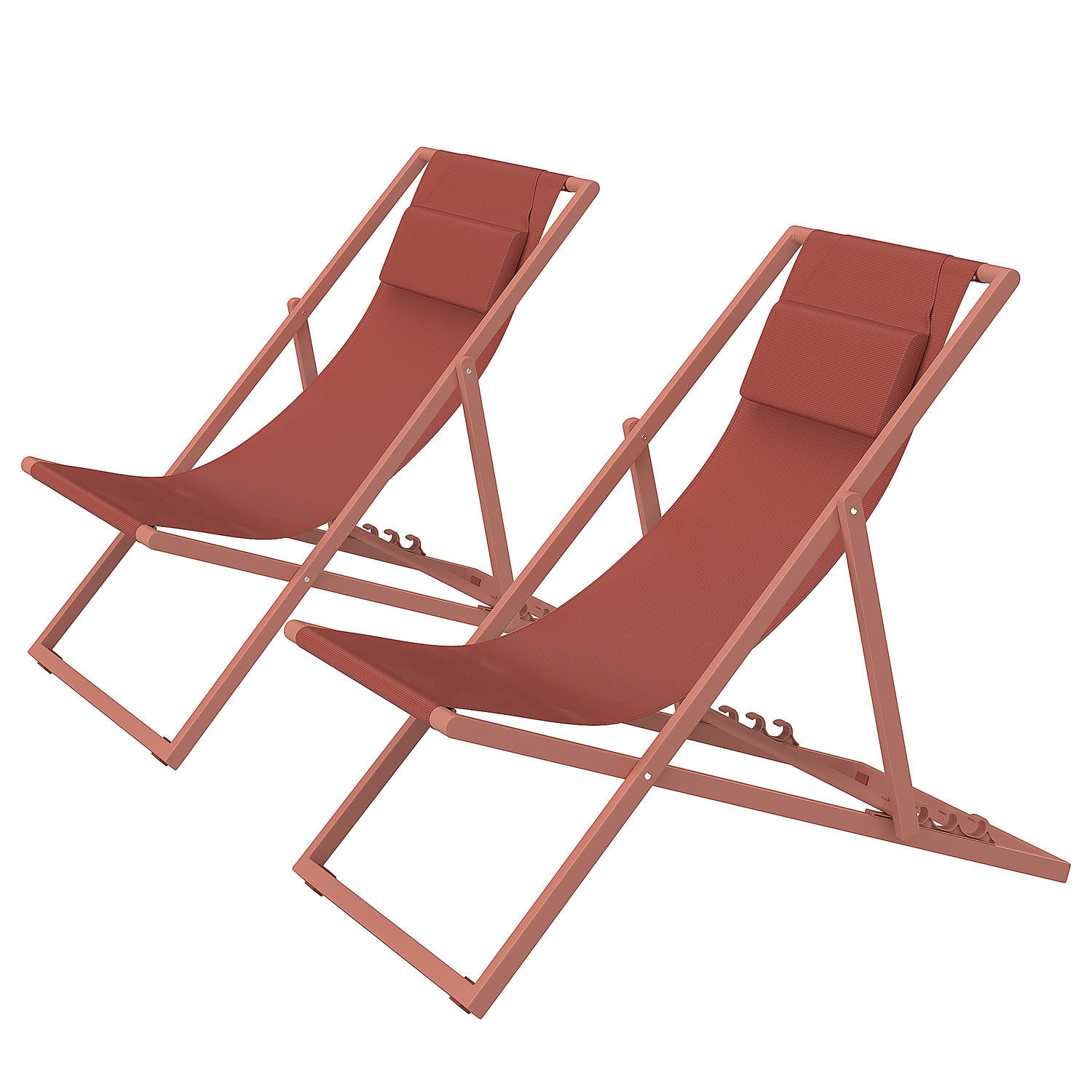 LIEGESTUHL - Stahl / Polyrattan - 2er-Set - Terracotta, Textil/Metall (63/93/104cm) - home24