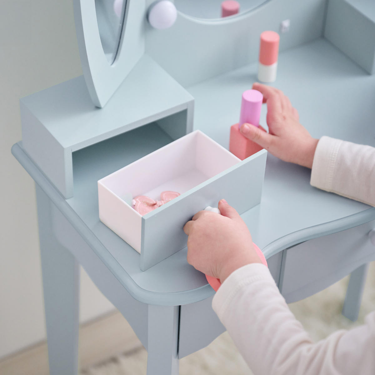 SCHMINKTISCH herzförmig mit LED, Hellblau, 100cm - Blau, Holzwerkstoff (33/100/65cm) - Teamson Kids