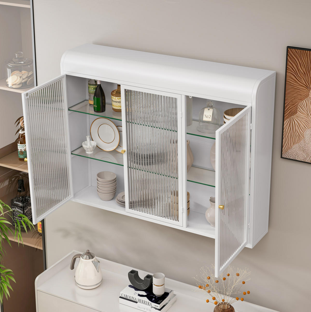 KÜCHENOBERSCHRANK 90/19.5/70 cm aus Glas Metall mit Glastüren, Weiß - Weiß, Glas (90/70/19.5cm) - Redom