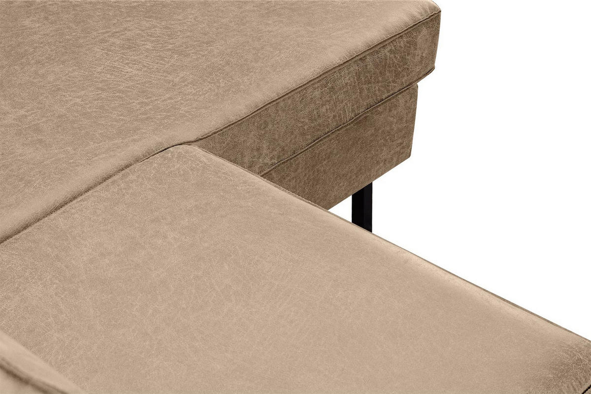 ECKSOFA-RECHTS INVIA mit Armlehnen vintage, Lederoptik-Stoff, beige - Beige/Schwarz, Textil (234/160cm) - KONSIMO®