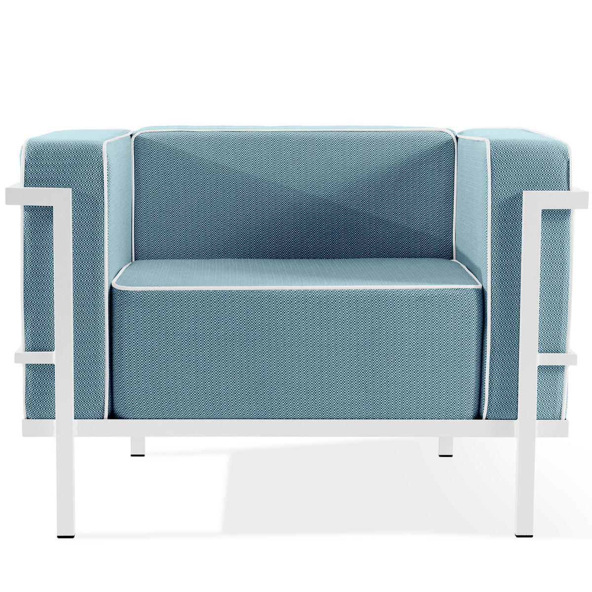 GARTENLOUNGE-SET TRIGLO 1x Tisch, 2x Sessel, 1x Sofa 3-Sitzer, 4-tlg., Modern, Weiß - Blau/Weiß, Glas/Textil - KONSIMO®