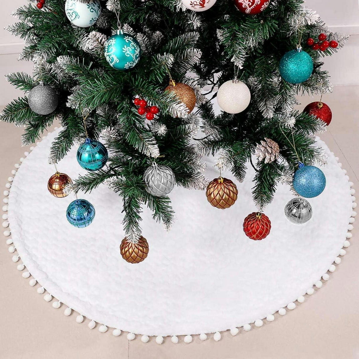 WEIHNACHTSBAUM Rock Weiß Plüsch 122 cm - Grün, Fell (1cm)
