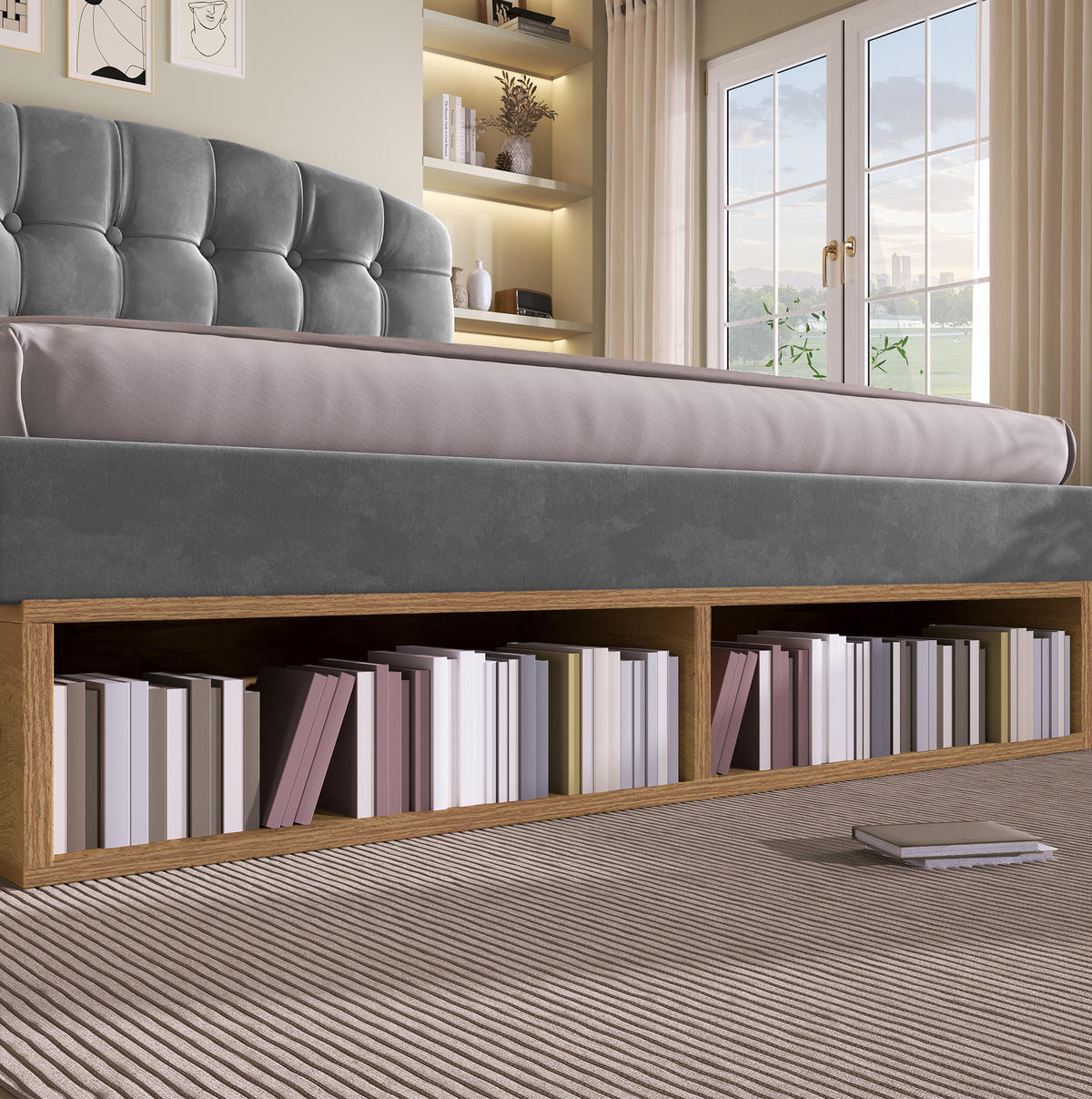 POLSTERBETT 140/200 cm Grau aus Samt mit Stauraum - Grau, Textil (140/200cm) - OKMYHOME