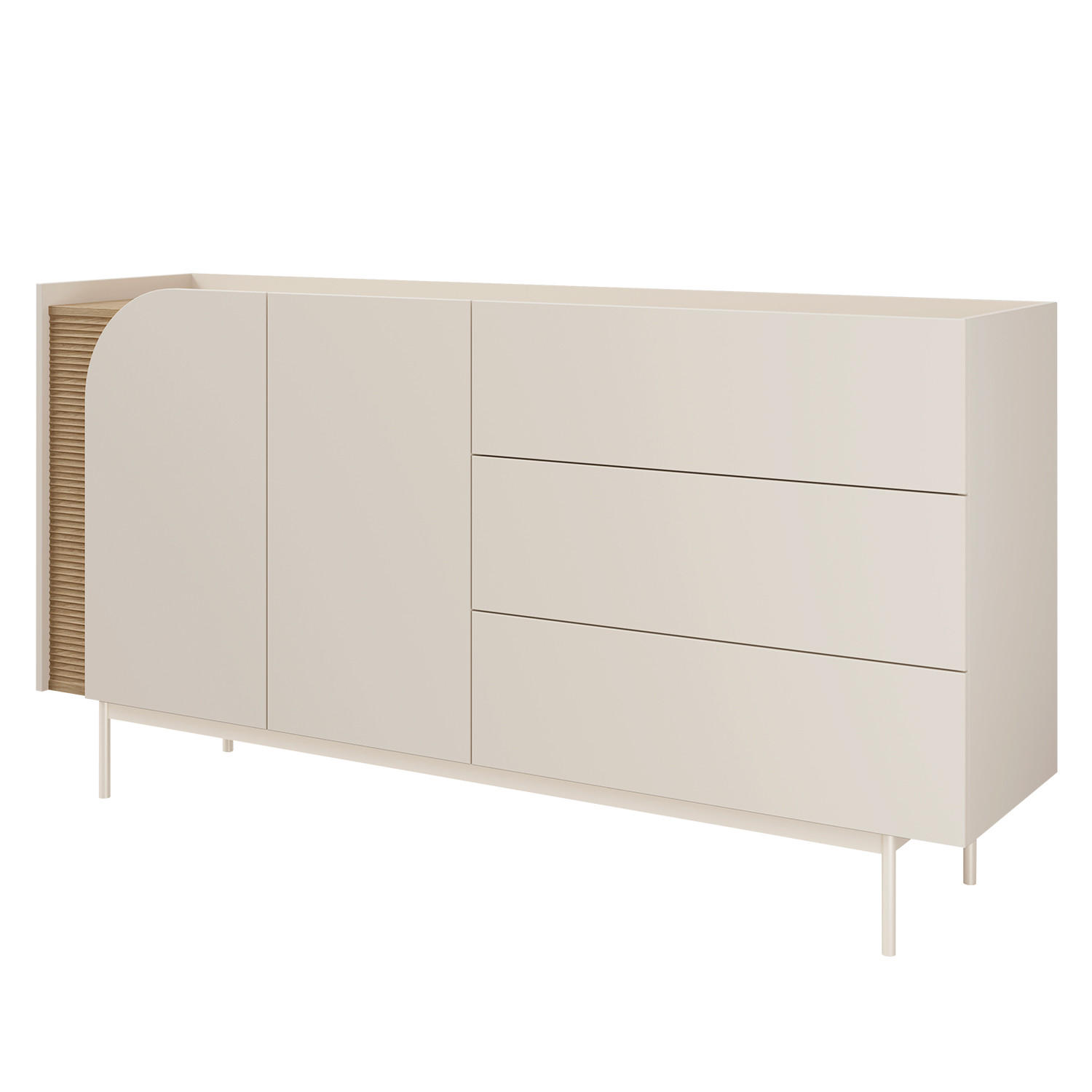 Beautysofa KOMODA Camel se 2 dvířky a 3 zásuvkami, rýhovaný detail, 170 cm, jarní dub + Macadamia