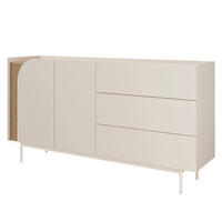 KOMMODE Camel mit 2 Türen und 3 Schubladen, geriffeltem Detail, 170 cm, Frühlingseiche + Macadamia - Eichefarben/Beige, Holzwerkstoff/Metall (172/90/42cm) - Beautysofa