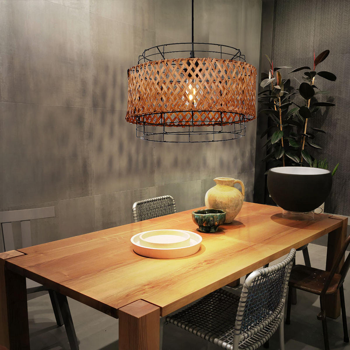 LED HÄNGELEUCHTE Bambusgeflecht Schwarz - Schwarz, Holz (35/35/120cm)