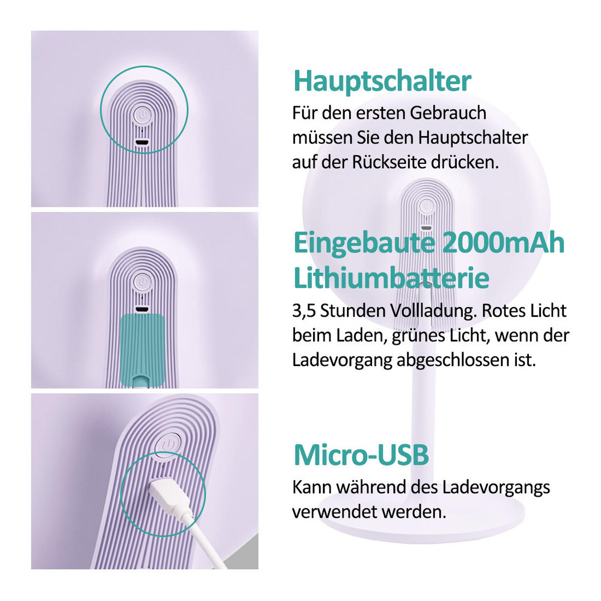 KOSMETIKSPIEGEL mit Licht mit Abnehmbare Saugnapfes, Violett, φ20 cm - Lila, Glas (20/35/20cm) - EMKE