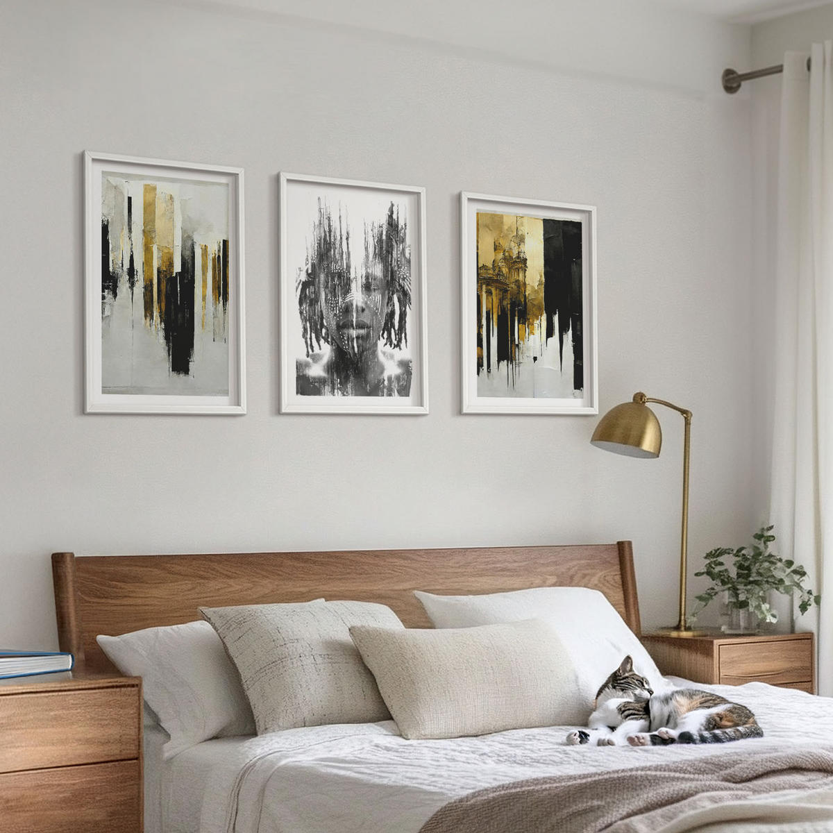 WANDBILDER 3er-Set - 40x60 cm Weißer Rahmen - Kontrastierende abstrakte Porträts - Weiß, Kunststoff (40/60cm) - ArtPrintCave