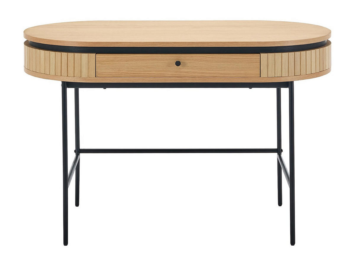 SCHREIBTISCH mit 1 Schubladen - Eichenfurnier - Holzfarben & Schwarz - CARDIONA - Schwarz, Holz (60/120/76cm) - Vente-Unique