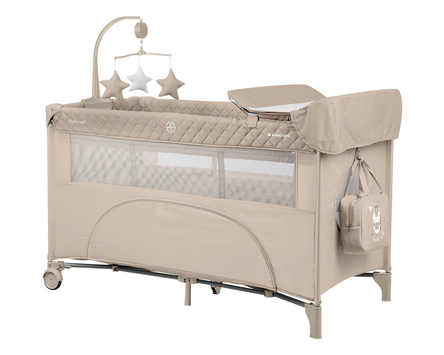 REISEBETT Nighty Night beige 2 Ebenen, Spielbogen, 2 Räder, Wickelauflage - Beige, Kunststoff (60/120cm) - Kikka boo