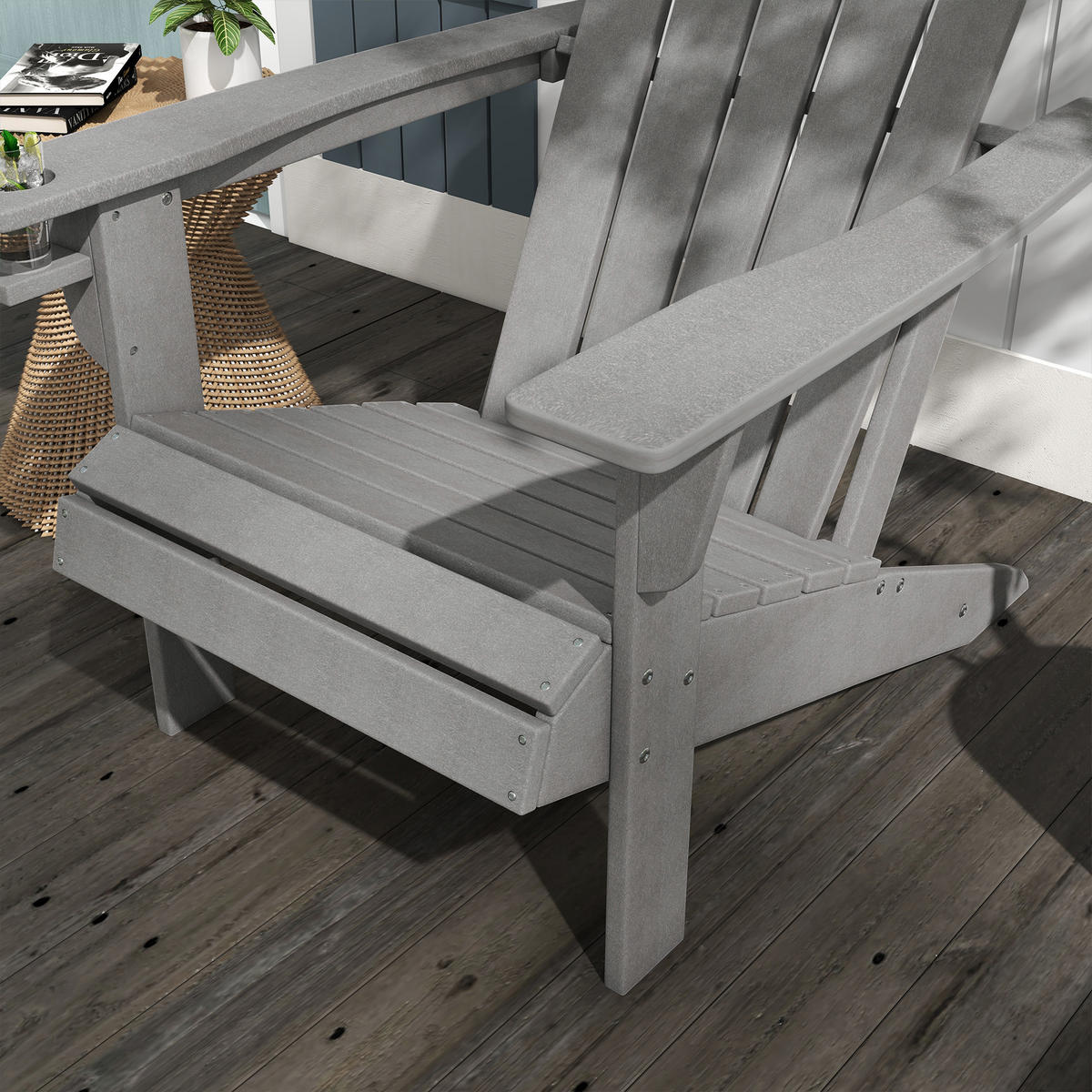 GARTENSTUHL aus HDPE 75x87x90 cm in Grau mit Becherhalter - Grau, Kunststoff (74/87/89cm) - Modfu