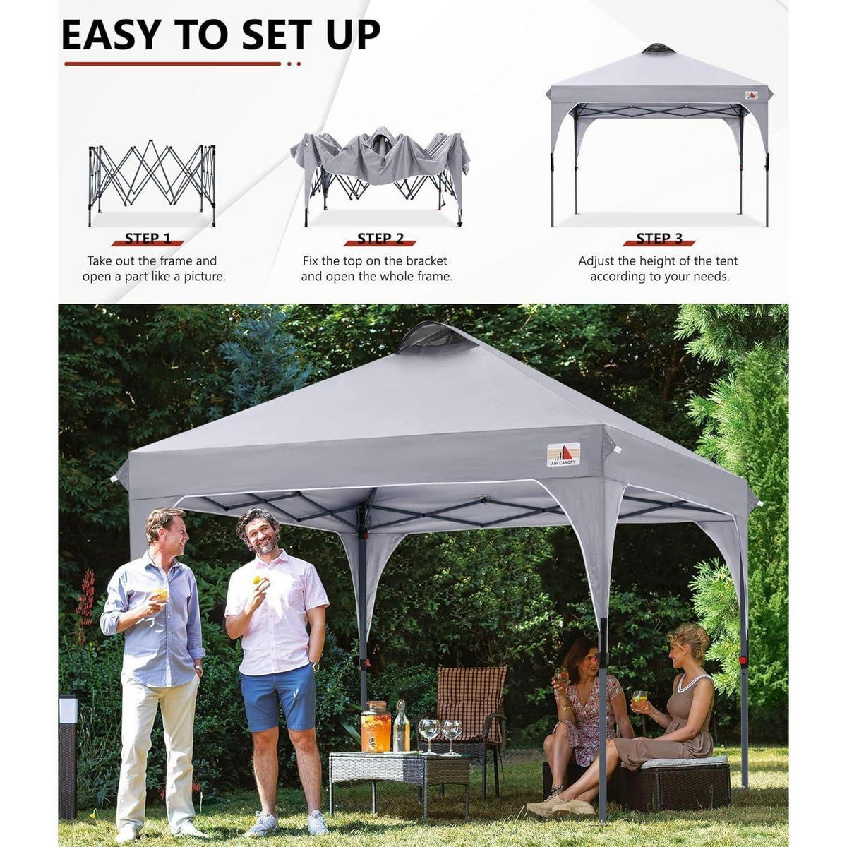 PAVILLON 2.5x2.5M wasserdicht Hellgrau - Grau, Textil (243.8/259.1/243.8cm)