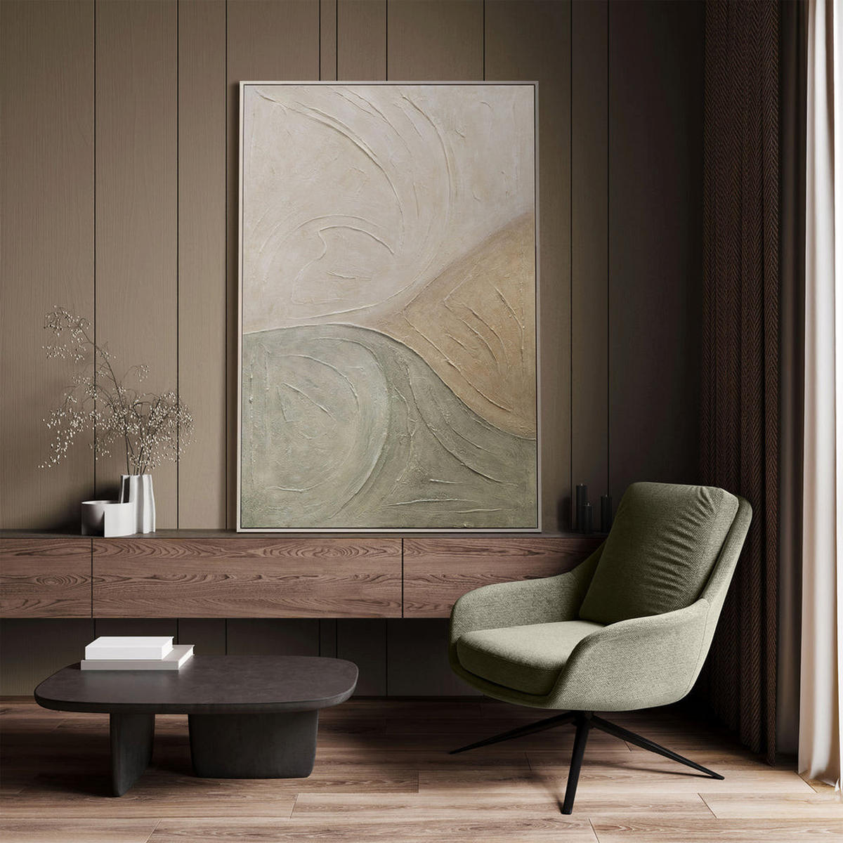 GEMÄLDE Spuren des Regens Schattenfugenrahmen Eichefarben 120x80 cm - Eichefarben, Holz (120/80cm) - YS-art gallery