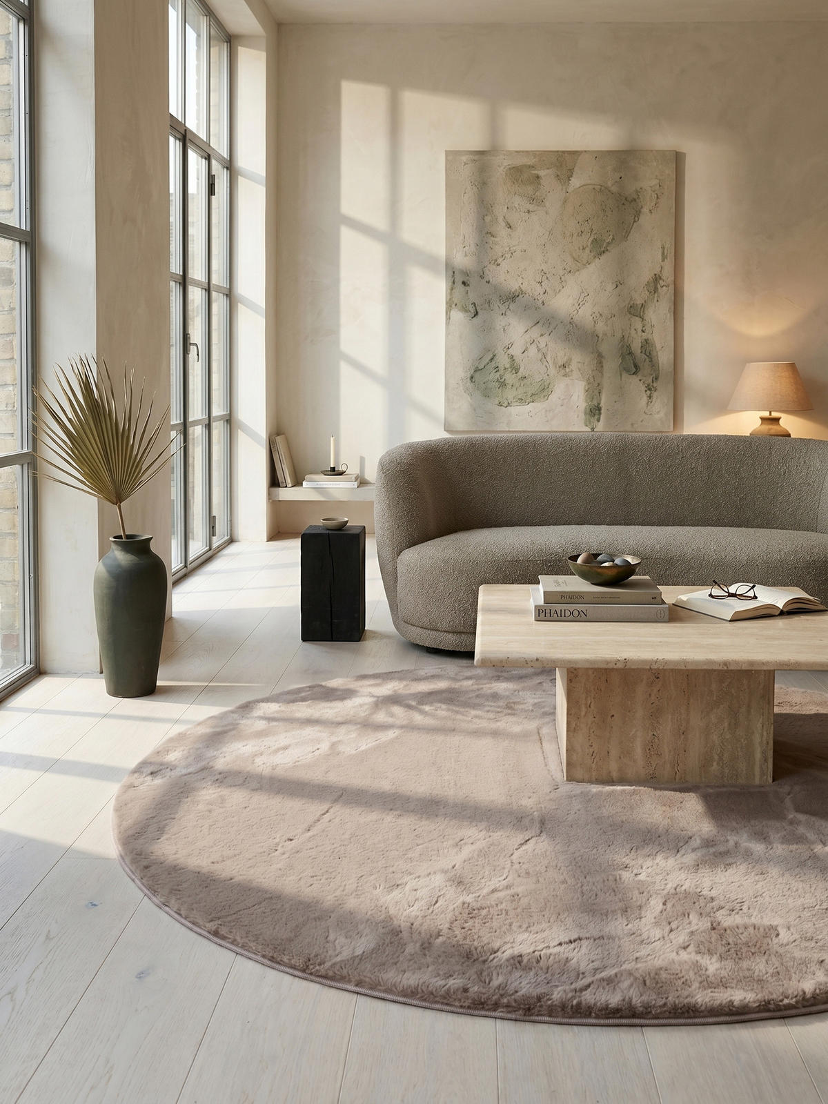 KURZFLORTEPPICH Waschbar NECKAR, einfarbig, aus Polyester, Beige, Ø 120 cm - Beige, Textil (120/120cm) - KADIMA DESIGN