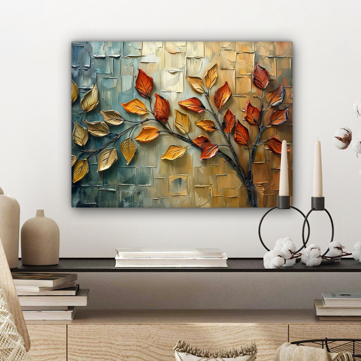 LEINWANDBILD Baum - Abstrakt - Natur - Kunst Wandbild 40x30 cm - Goldfarben, Textil (40/30cm) - MuchoWow