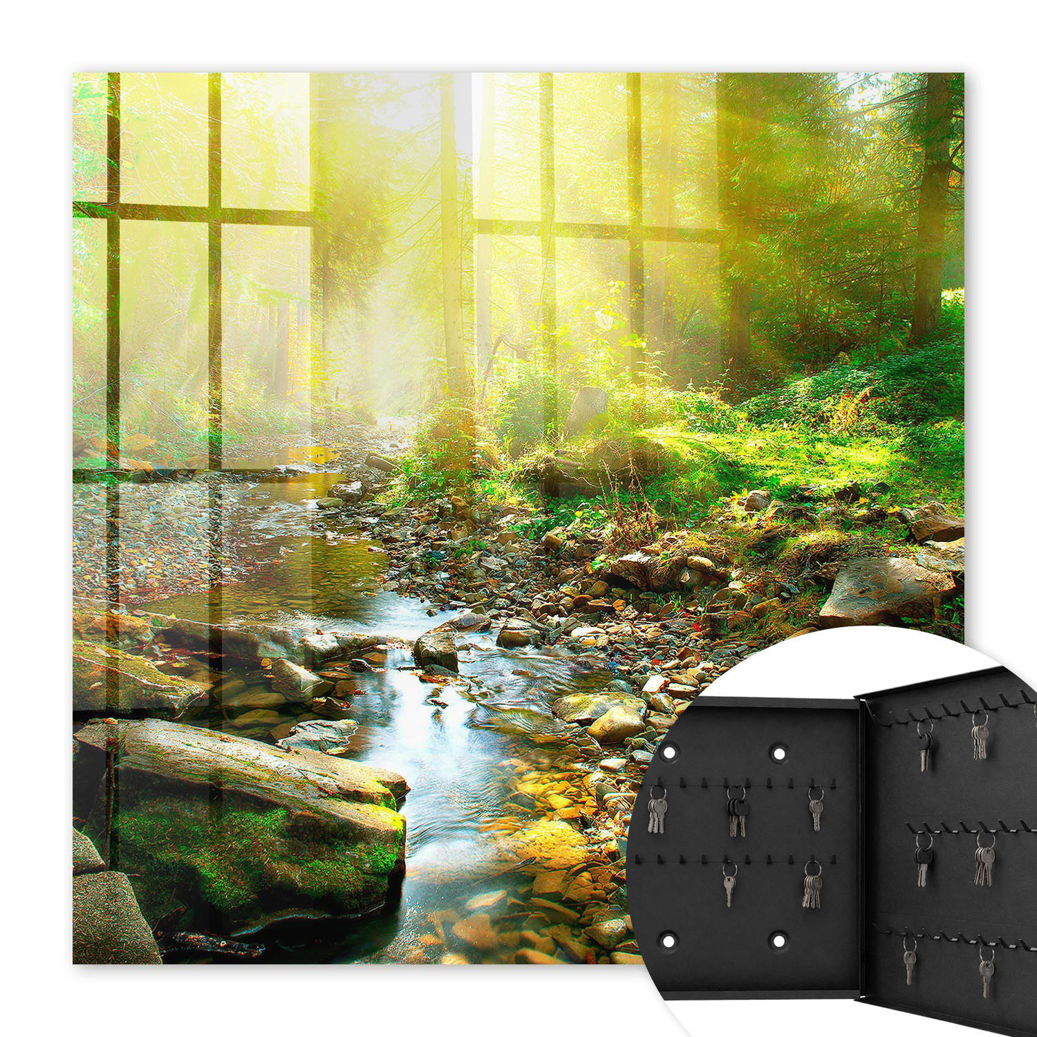SCHLÜSSELBOX Schwarz 30x30 cm- Türöffnung nach rechts - Waldbach - Grün, Metall (30/30/5cm) - TULUP