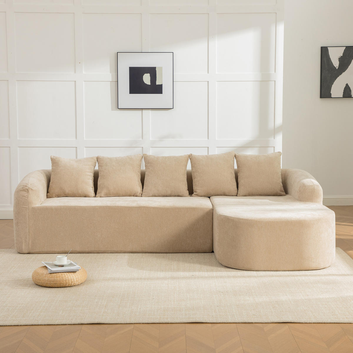 ECKSOFA Chenille Hellkhaki mit Kissen - Hellbraun, Textil (270/172cm) - WISHDOR