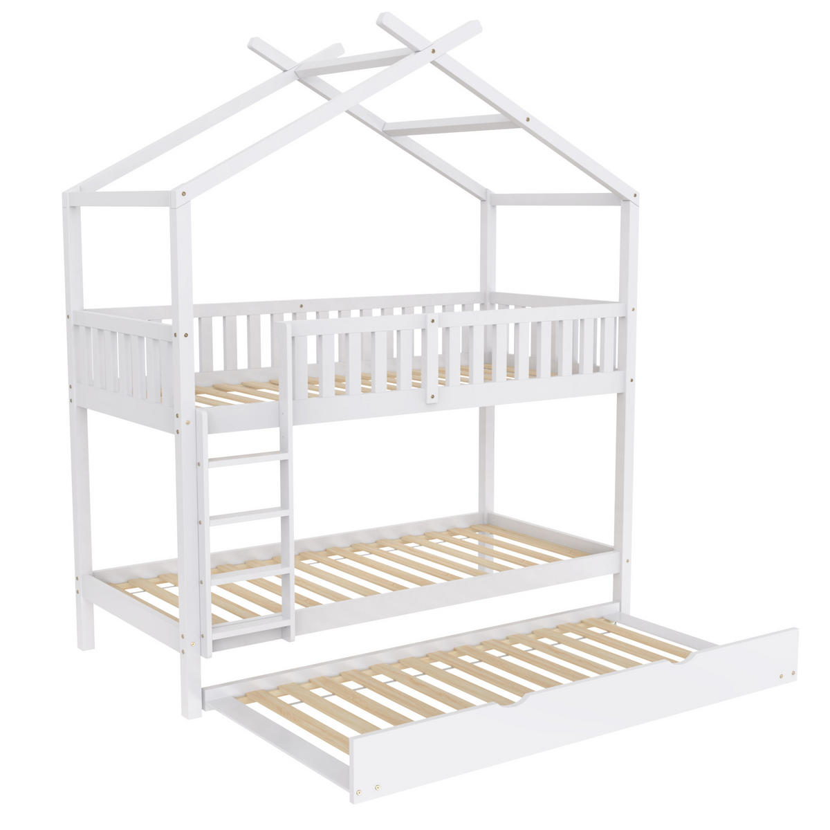 KINDERBETT 90/200 cm Weiß aus Kiefer massiv mit Ausziehbett - Weiß, Holz (90/200cm) - OKMYHOME