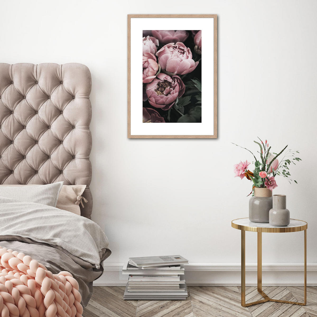 POSTER mit Rahmen 50x70 cm Pfingstrosen Rosé - Rosa, Holz (51/71cm) - artissimo