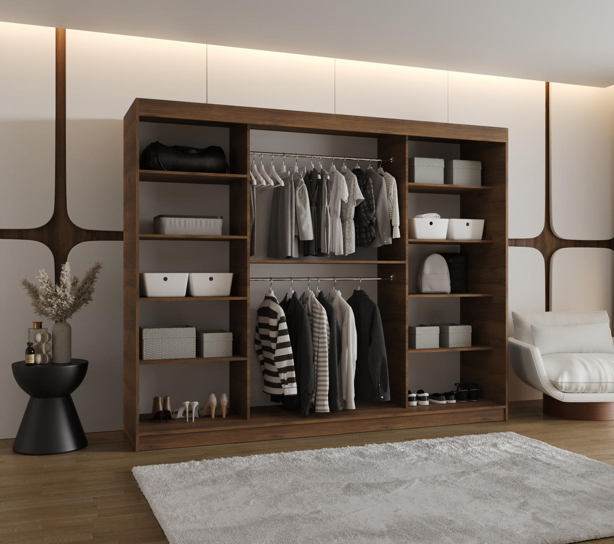 SCHIEBETÜRENSCHRANK mit Spiegel ULTRA 200/250/62 3-türig - Silberfarben/Walnussfarben, Holz (250/200/62cm) - MÖBEL KRYSPOL