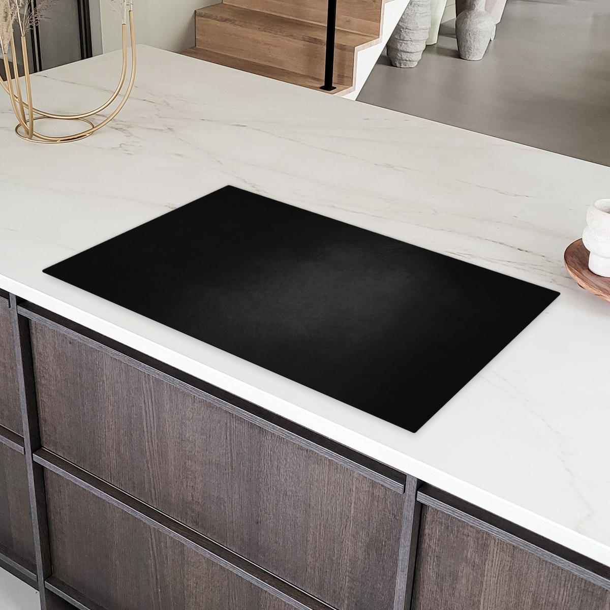 HERDABDECKPLATTE Beton - Schwarz - Grau - Strukturiert - Industriell Induktionsschutz 91.2x52 cm - Graphitfarben, Kunststoff (91.2/52/0.2cm) - MuchoWow