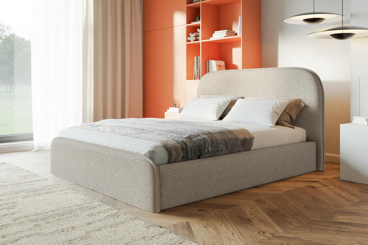 BETT 160x200 - Polsterbett mit Bettkasten und Holzrahmen - Modern Betten - Eleganter Puente-Stoff - Kollektion Vienna - Beige - Beige, Holz/Textil (160/200cm) - Alpi-Möbel