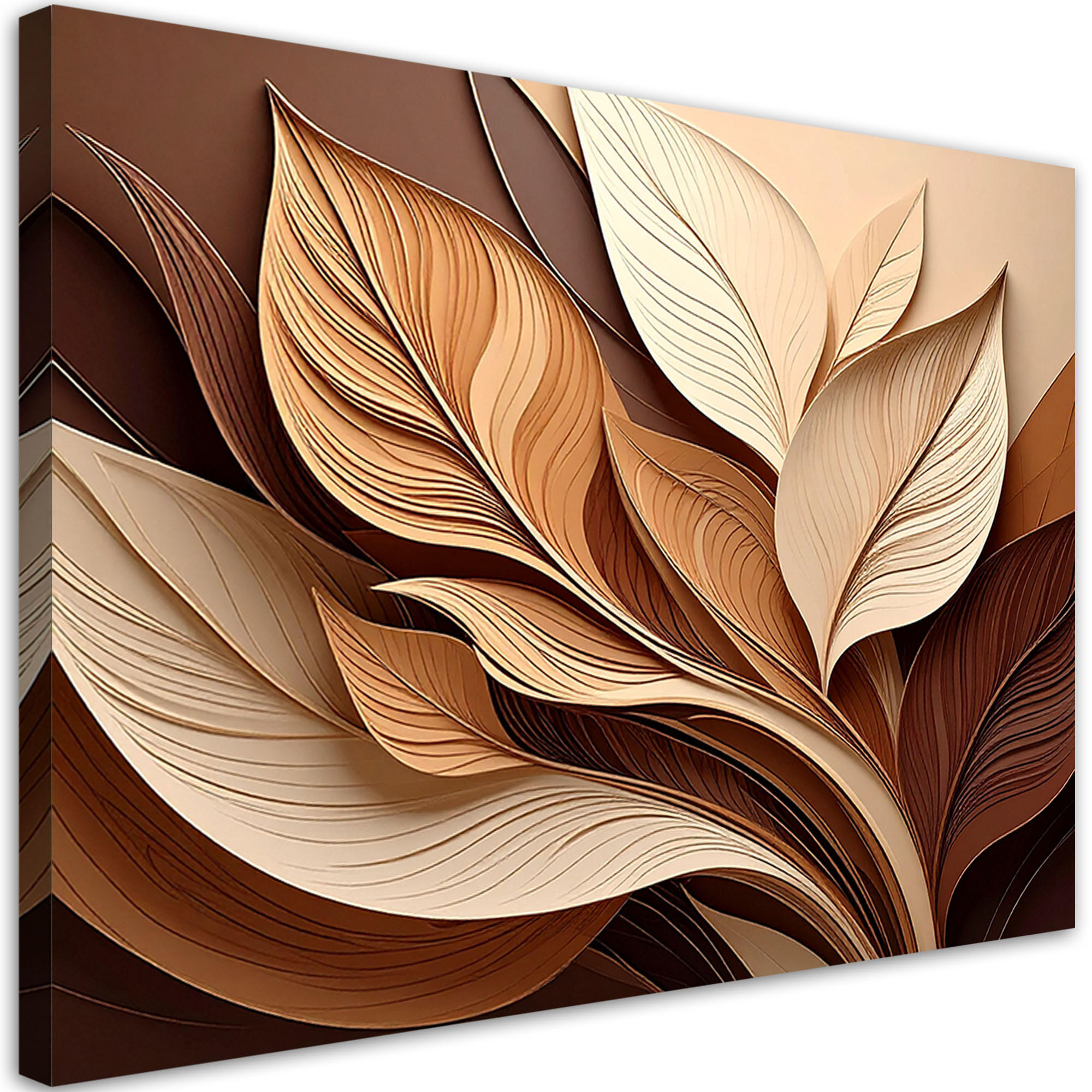 BILD auf Leinwand, Braune und beige geschichtete Blätter - Braun, Textil (45/30cm) - Feeby