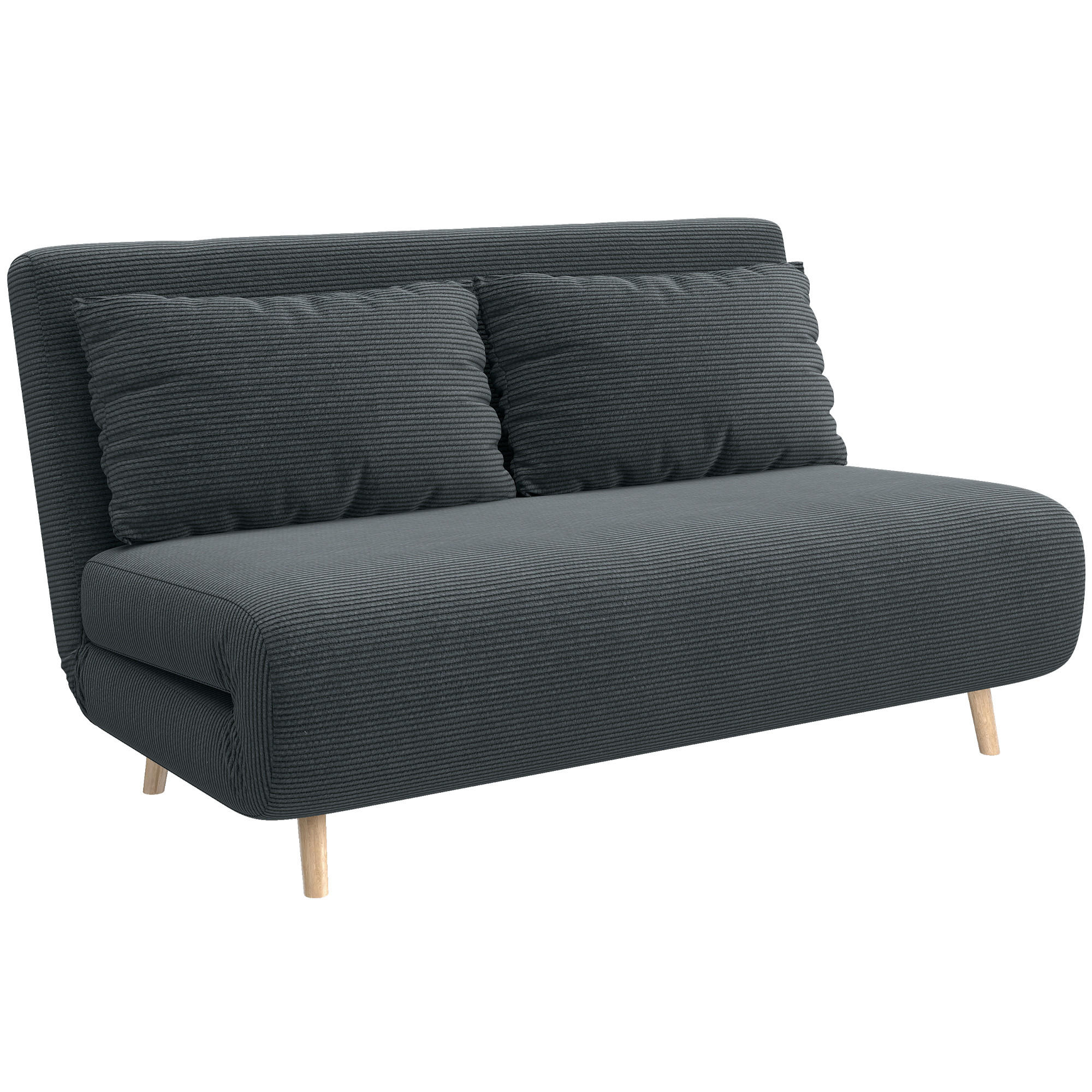 SCHLAFSOFA, Klappsofa mit Bettfunktion, Rückenkissen, Polstersofa, Dunkelgrau - Dunkelgrau/Buchefarben, Buchenholz/Textil (90/81/141cm) - HOMCOM