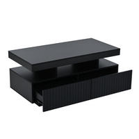 COUCHTISCH DE-37112 mit vertikalen Streifen, 2 Schubladen und LED Schwarz - Schwarz, Holzwerkstoff (100/50/45cm) - ComfortXL