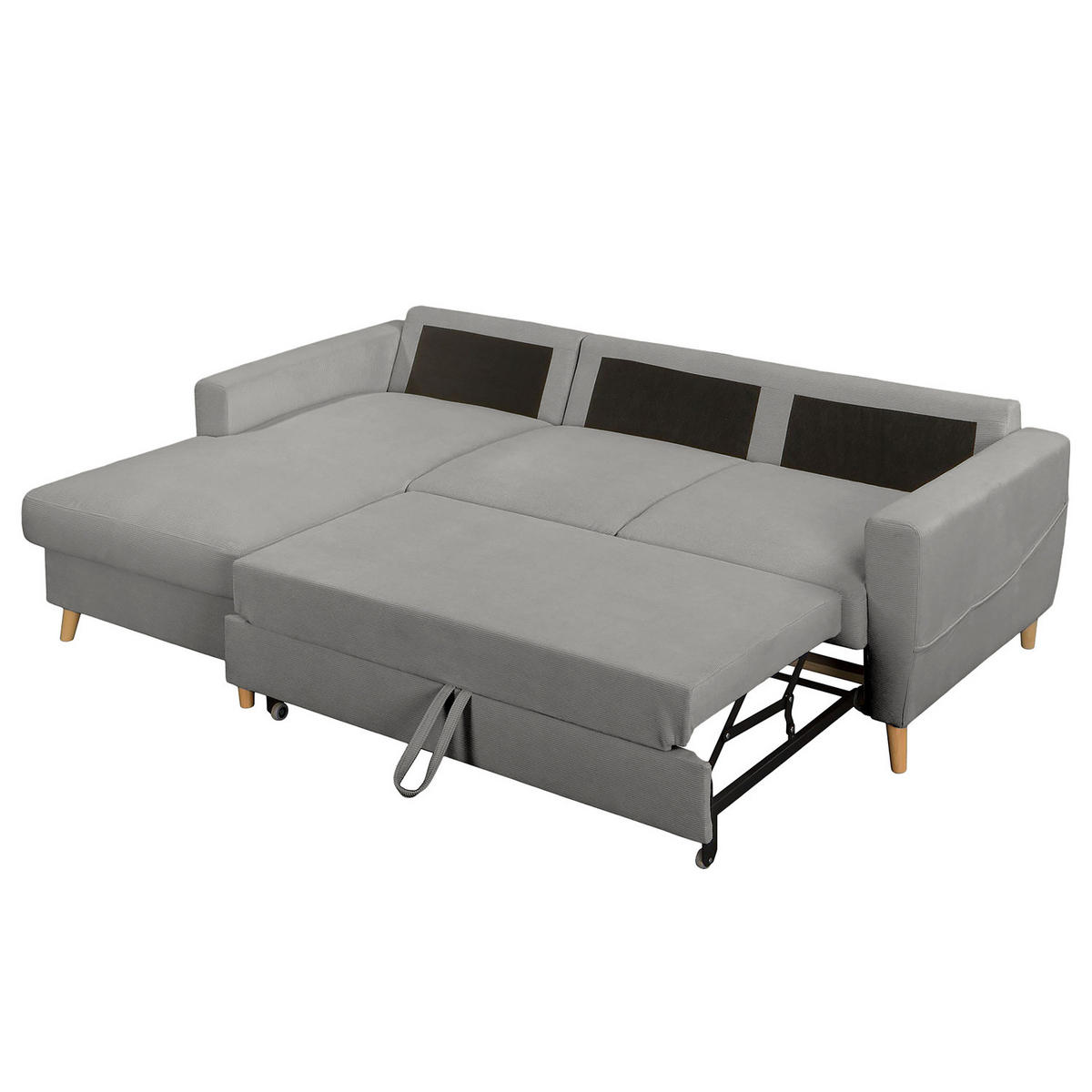 ECKSOFA mit Longchair - Braun/Grau, Holz/Textil (223/148cm) - home24