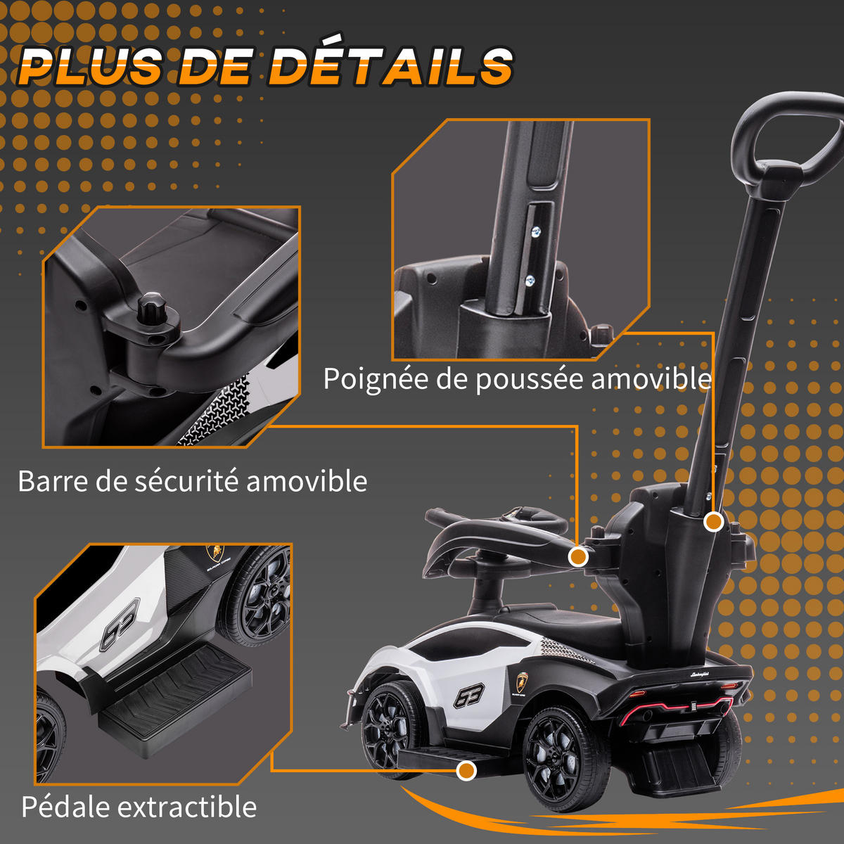 RUTSCHFAHRZEUG DE-16961 Lamborghini Essenza SCV12 mit Schiebegriff Weiß - Weiß, Kunststoff (86.5/40/89.5cm) - ComfortXL