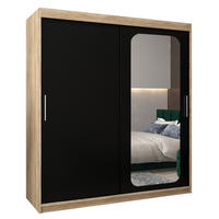 SCHWEBETÜRENSCHRANK 200/180/62 2-türig - Silberfarben/Schwarz, Holz/Kunststoff (180/200/62cm) - Abiks Möbel