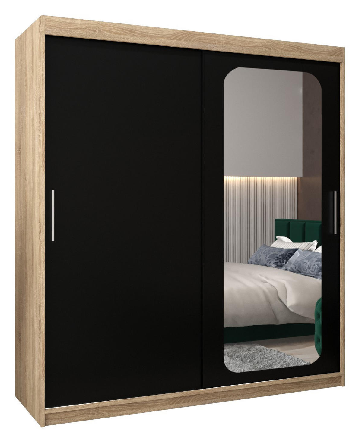 SCHWEBETÜRENSCHRANK 200/180/62 2-türig - Silberfarben/Schwarz, Holz/Kunststoff (180/200/62cm) - Abiks Möbel
