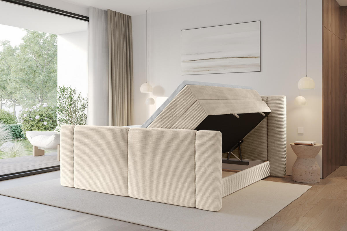 BOXSPRINGBETT mit Matratze H3/H4 - EVON KING Zanozek - 140x200 cm Beige - Ecru, Holzwerkstoff (140/200cm) - ALTDECOR