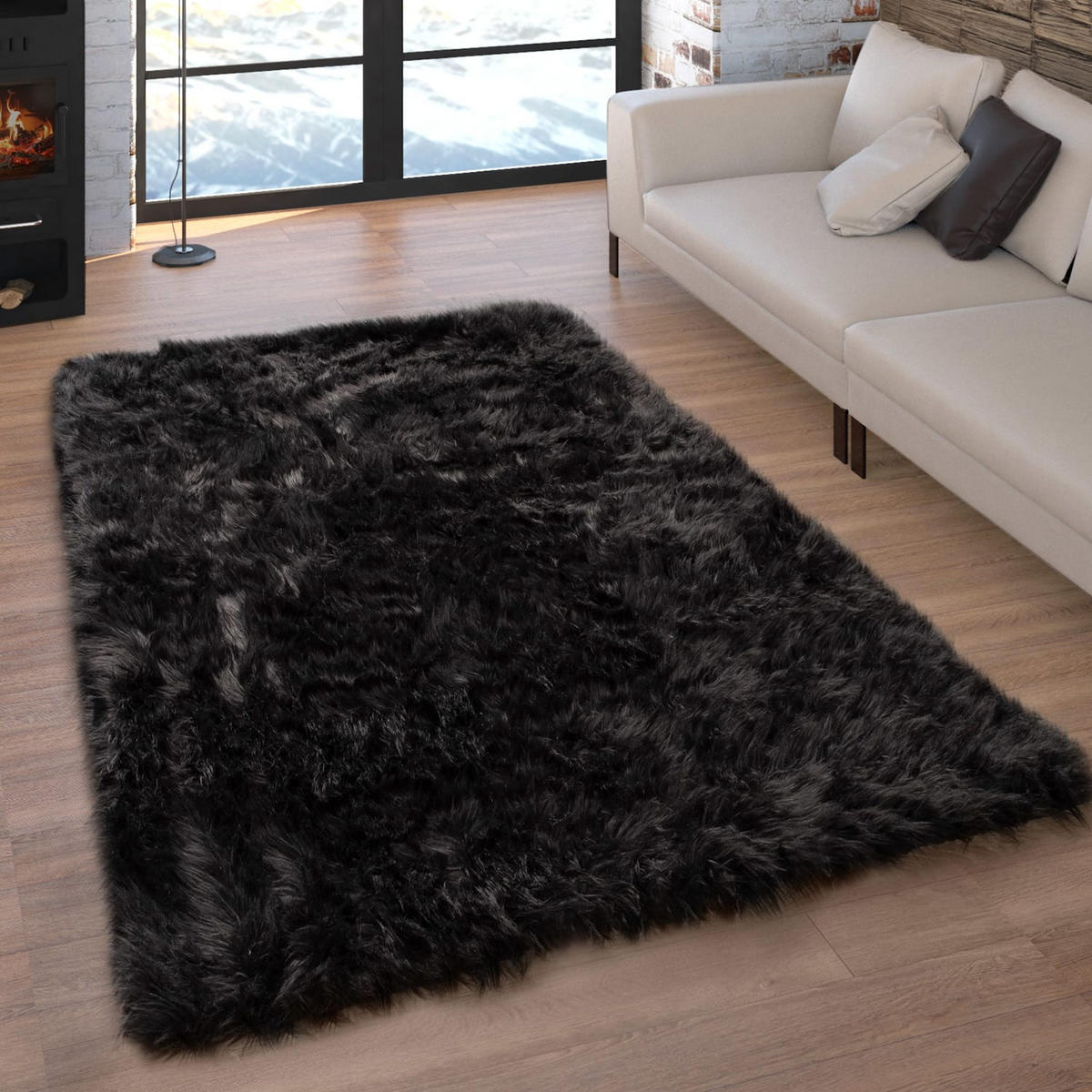 HOCHFLORTEPPICH Waschbar, einfarbig, Schwarz, 40 x 60 cm - Schwarz, Textil (40/60cm) - KADIMA DESIGN