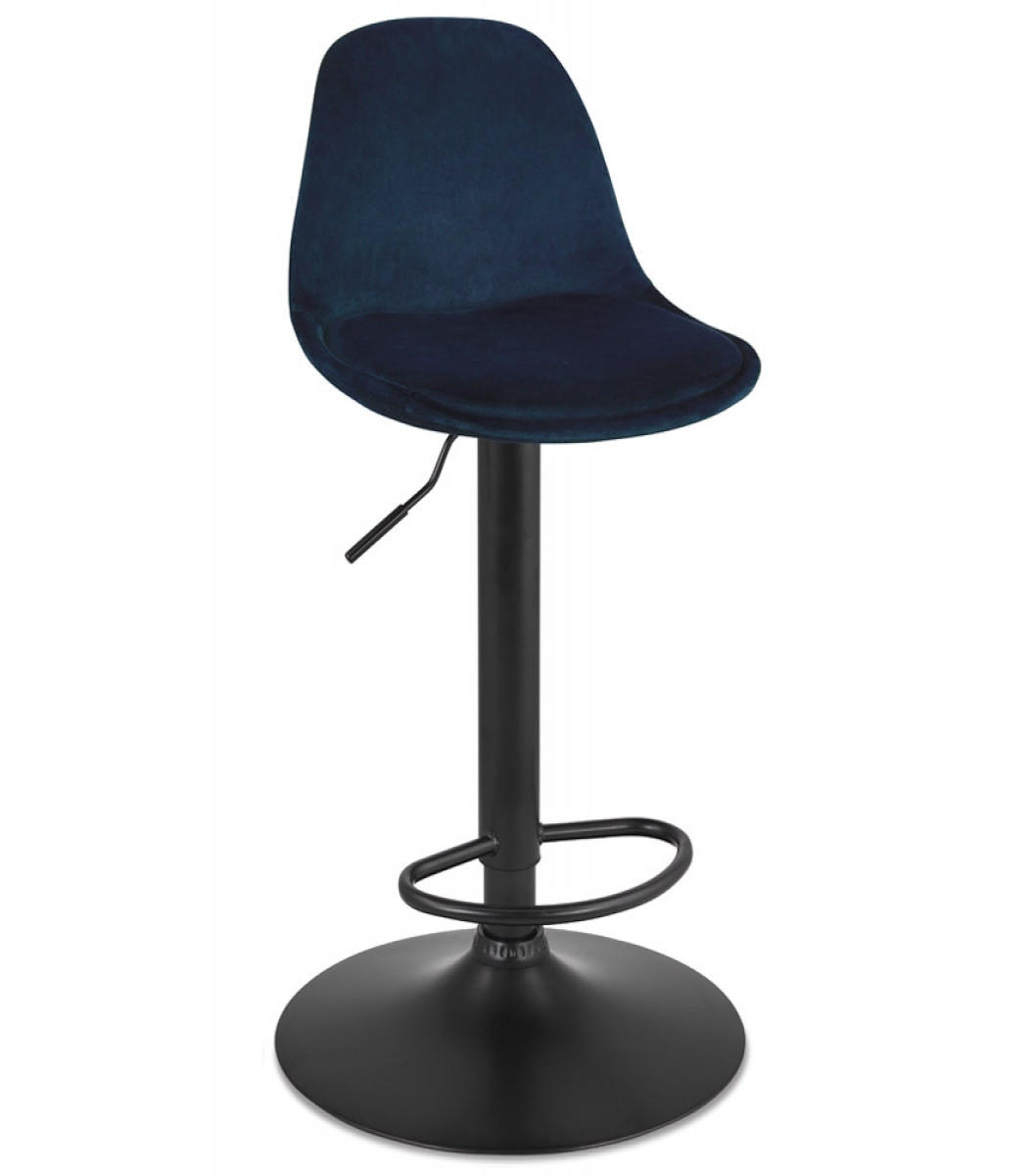 BARHOCKER höhenverstellbar mit Samt Sitz und Rückenlehne FINLEY, Blau 45x45x107 cm - Blau/Schwarz, Textil/Metall (45/107/45cm) - KADIMA DESIGN