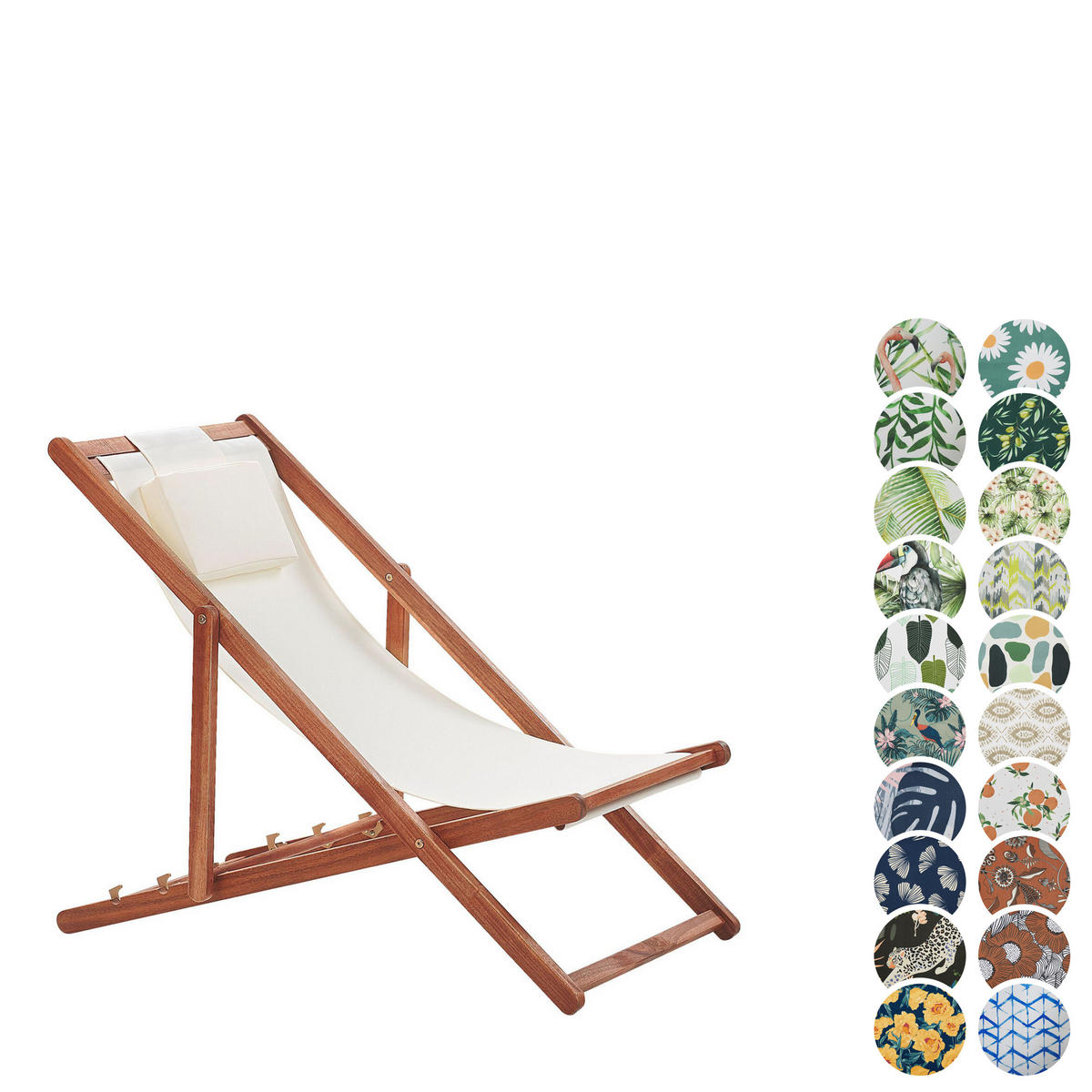 GARTENLIEGE mit 2 Ersatzstoffbezügen dunkelbraun/weiß Avellino - Dunkelbraun/Weiß, Textil (54/70/97cm) - Beliani