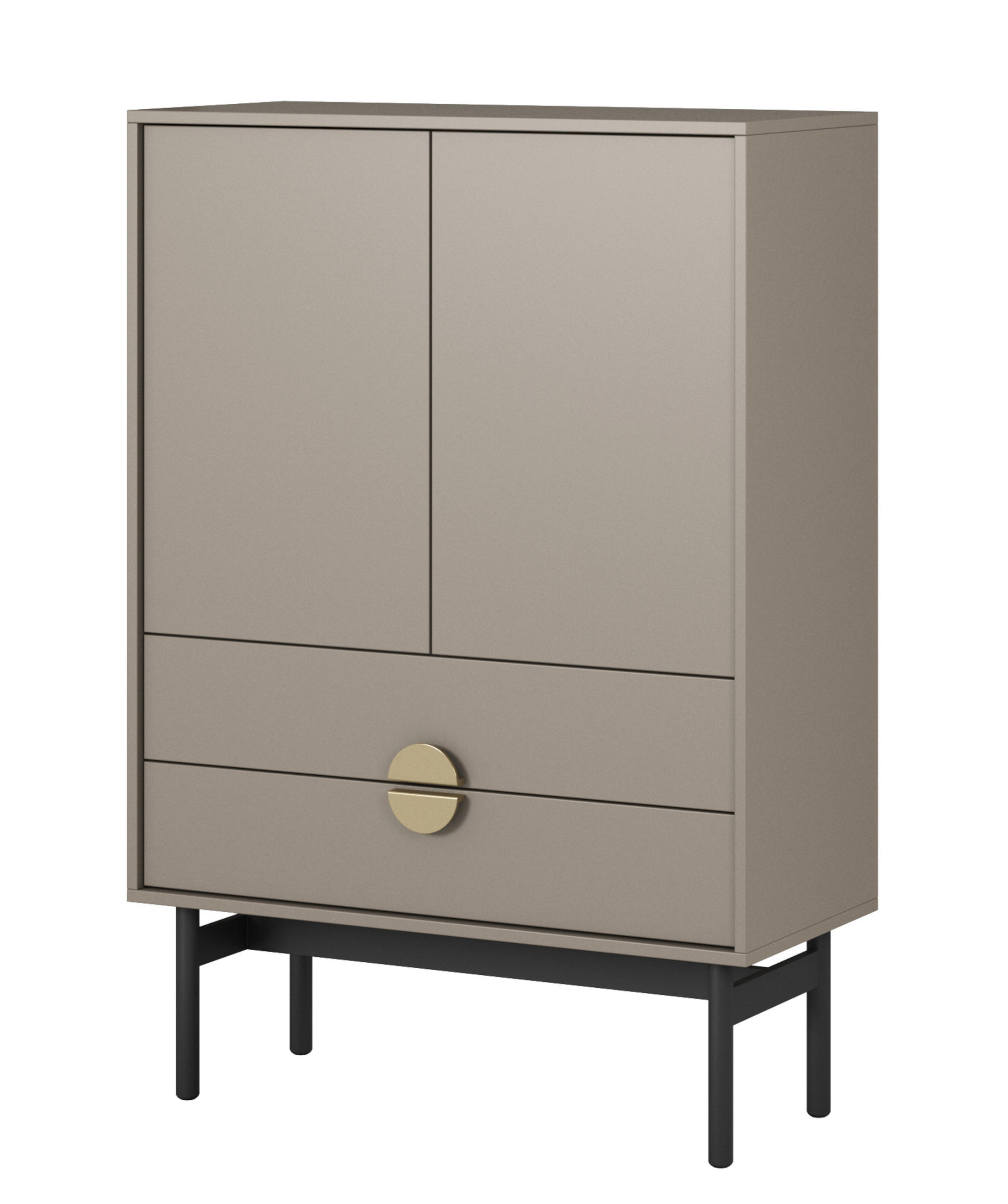 HIGHBOARD Stoon Steingrau 85 cm - Beige/Goldfarben, Holzwerkstoff/Metall (85/124/38cm) - Selsey