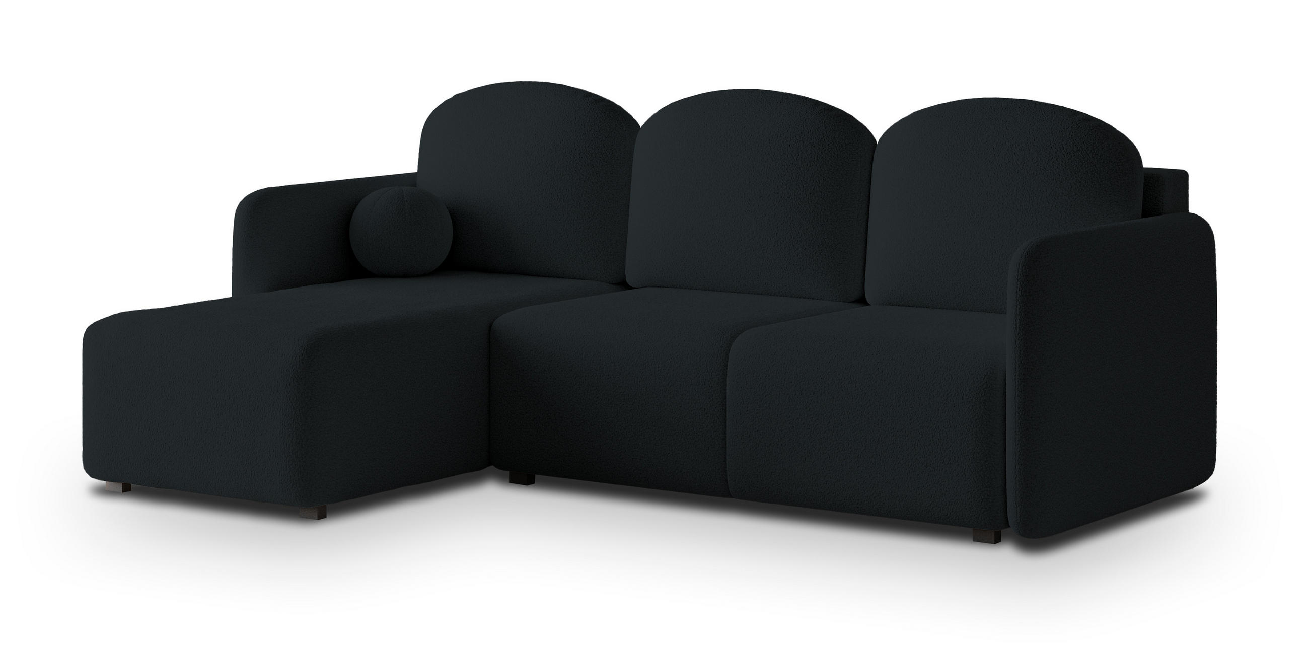 ECKSOFA SUVINO Schwarz Boucle-Stoff mit Schlaffunktion - Schwarz, Holz (230/143cm) - MASSENO