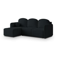 ECKSOFA SUVINO Schwarz Boucle-Stoff mit Schlaffunktion - Schwarz, Holz (230/143cm) - MASSENO