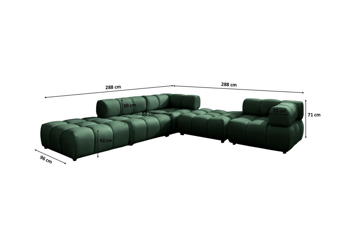 ECKSOFA Corner Modular, Veloursstoff Bluvel, Grün, Links, Bolla - Grün, Holz (288/288cm) - Kaiser Möbel