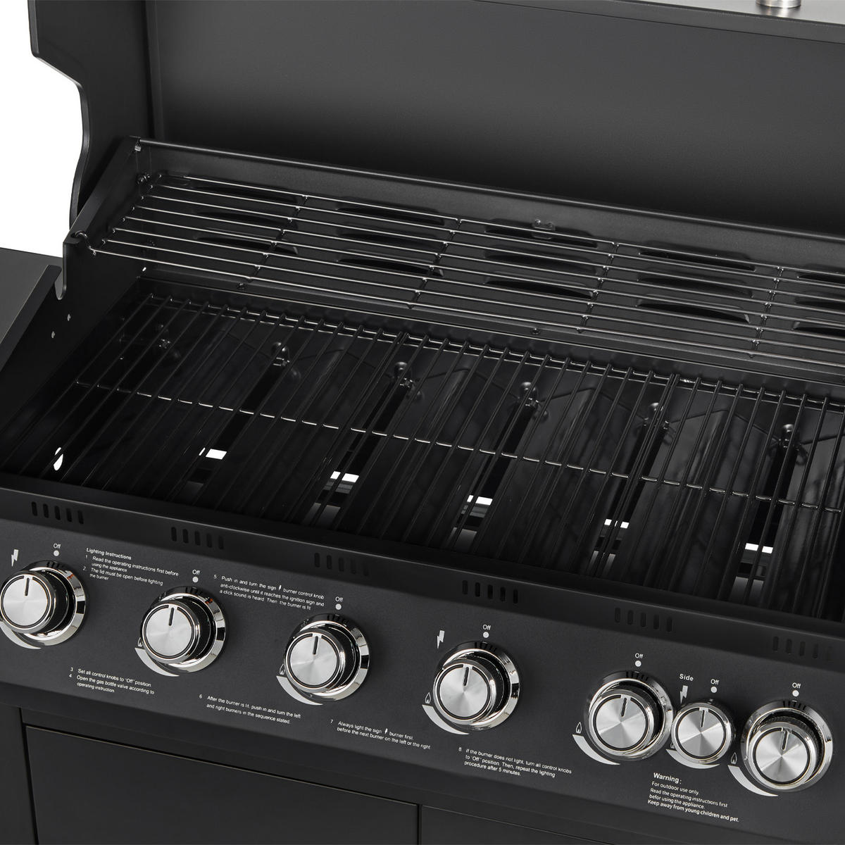 GASGRILL Brando 6+1 6 Brenner mit Seitenkocher - Schwarz, Metall (141/109/52cm)