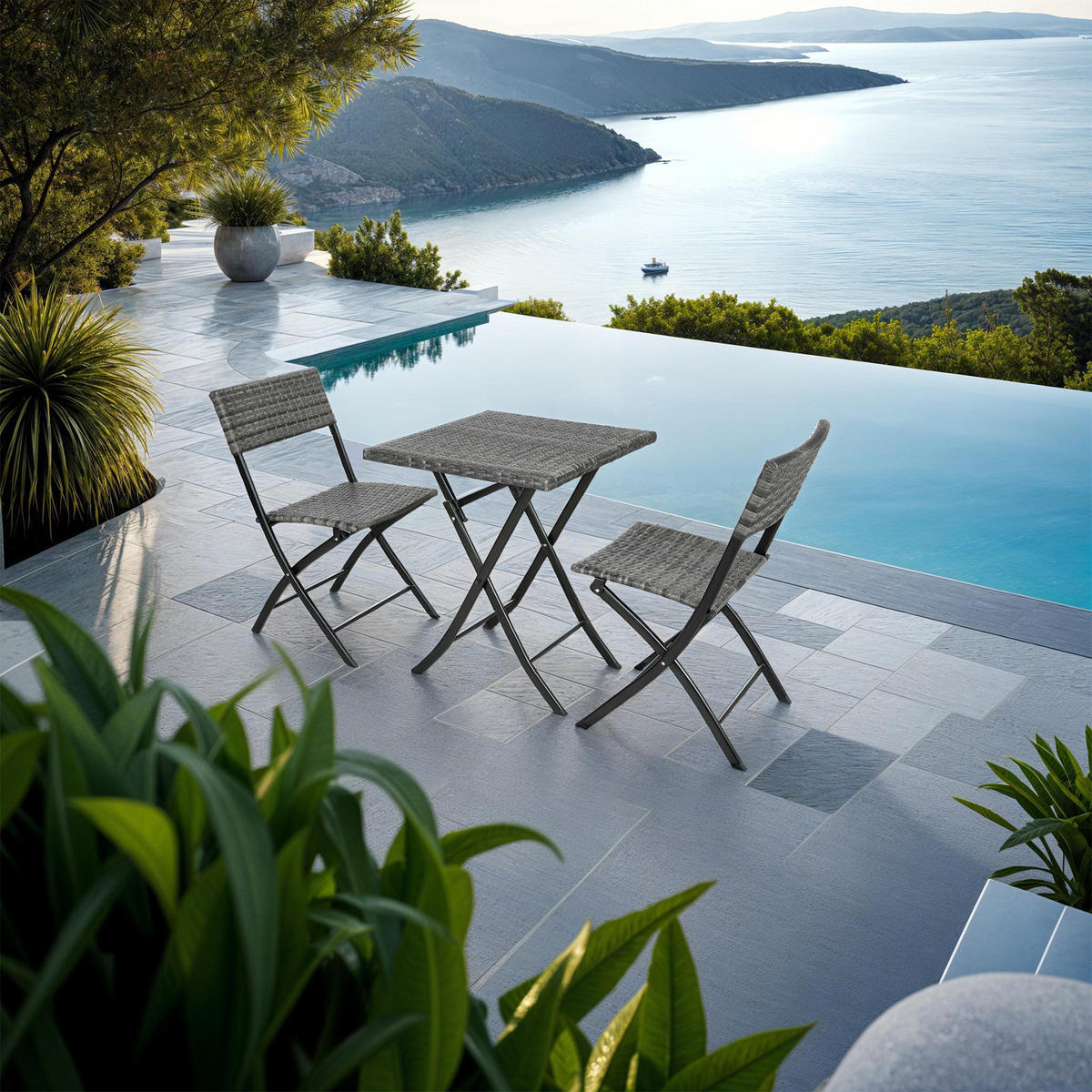 RATTANSET Trevi,geringes Gewicht,grau - Grau, Kunststoff - tectake