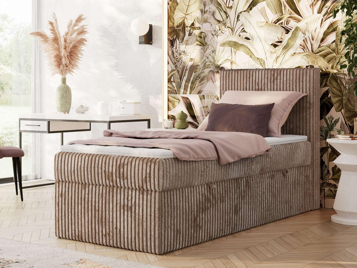 BOXBETT TILIANO 90/200 - Braun Cord - H3 - Rechts - Braun, Textil (90/200cm) - MKS