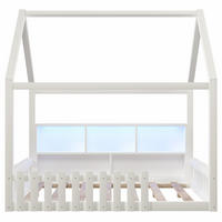 KINDERBETT 140/190 cm Weiß, mit Gitter, LED-Licht, offenen Staufächern und Hausdesign - Weiß, Holz