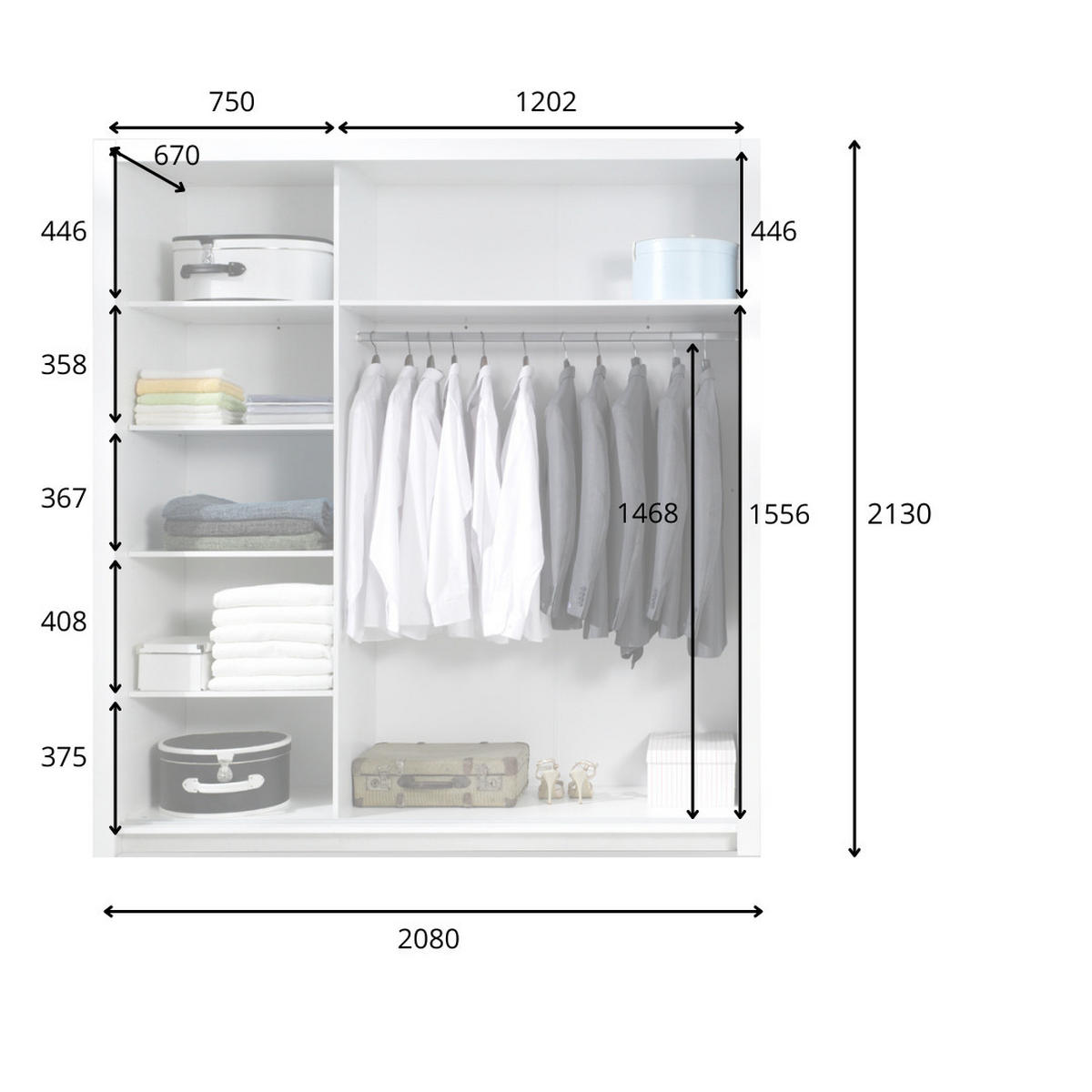SCHIEBETÜRENSCHRANK PAVORA - 208 ×213×67 cm 3 Türen Alpinweiß / Weiß Hochglanz - Weiß, Holz/Holzwerkstoff (208/213/67cm) - Milaros Markt