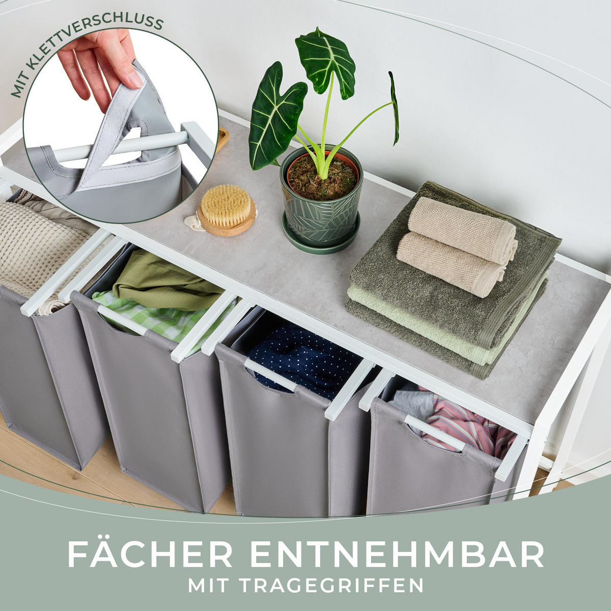 WÄSCHESAMMLER 4 Fächer Grau - Wäschekorb mit Ablage in Beton-Optik - Wäschekorb 4 Fächer - Grau, Textil (110.5/73/36cm) - Blumtal